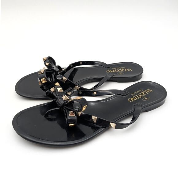 Valentino Garavani Rockstud Jelly Women's Flip Flop Black Rubber Size US7 EU37 - Picture 1 of 15